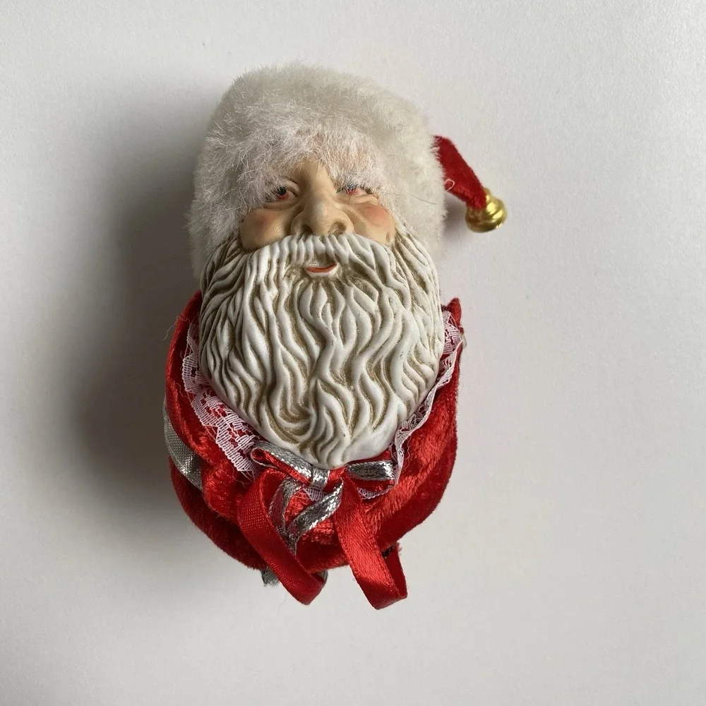 Vintage Christmas Santa Pincushion Ornament Red‎ Velvet No String 4.5